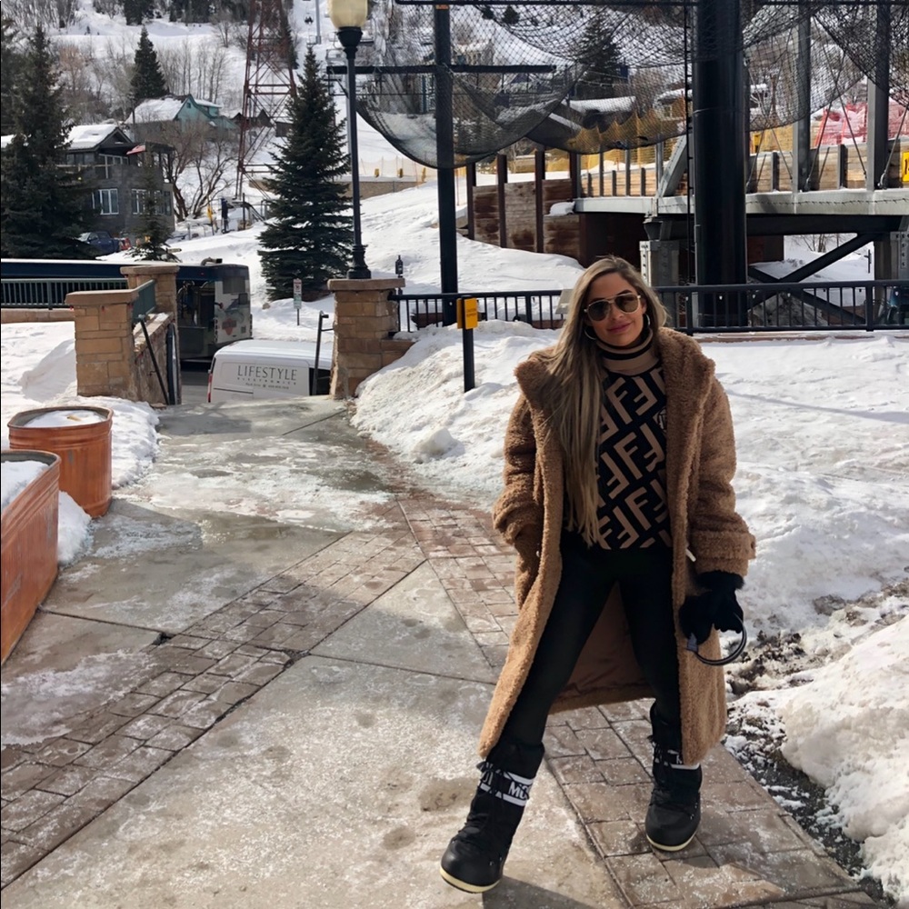 Faux shearling long coat